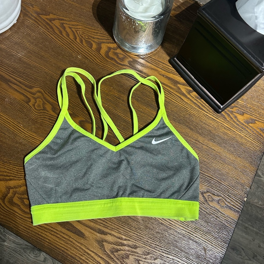 Nike Gray and Green Racerback Sports Bra